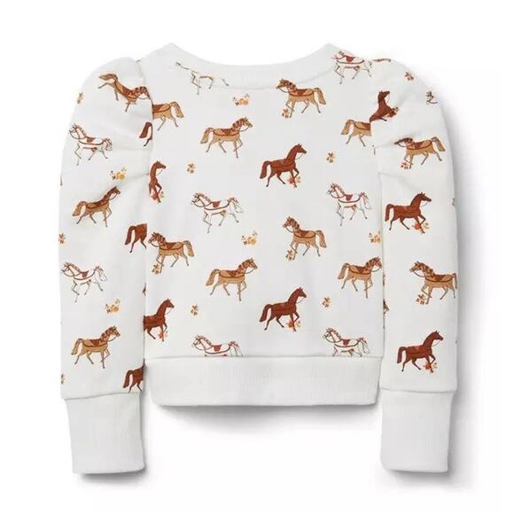 Janie And Jack Girls Horse Novelty Print Puff Sleeve Crewneck Sweatshirt 4 Ivory - Picture 3 of 9